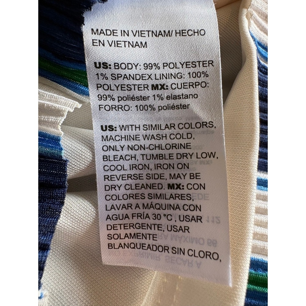 Chicos Women Blouse Pleated Size 2 Large Blue Green Striped Ruffle Sleeve V-Neck - Picture 10 of 10